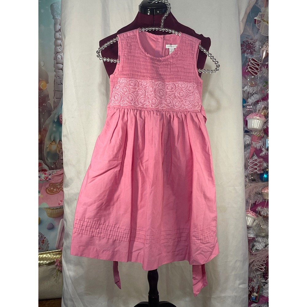 Charter Club Smocked Dress Girls 6 Pink Good Floral Embroidery Sleeveless A-Line